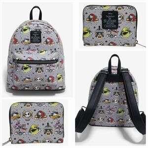 NEW! Loungefly Nightmare Before Christmas Tattoo Art‎ AOP Backpack & Wallet SET!